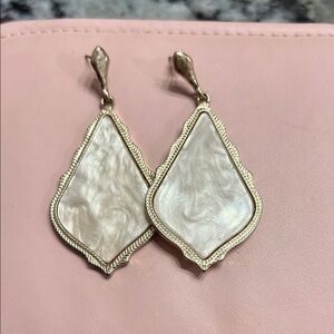 Elegant Gold and Cream Dangle Earrings